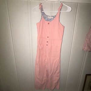 Hope & Henry girls 10 pastel pink cotton corduroy overall tie knot shoulder